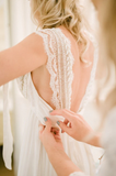 Kateprom Romantic Wedding Dresses Modest Deep V neck Straps Modest Beach Open Back Bridal Gowns KPW0716