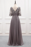 Kateprom A line Chiffon Half Sleeves Cheap Mother of the Bride Dresses With Sequins KPM0009