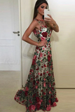 Kateprom Fabulous Scoop A line Lace Rose Floral Embroidery Long Prom Dresses KPP1629