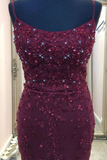 Kateprom Straps Mermaid Burgundy Beaded Long Prom Dress Evening Dress KPP1630