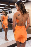 Kateprom Cute Bodycon Cowl Neck Orange Silk Satin Short Homecoming Dresses KPH0621