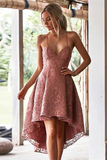Kateprom A Line Spaghetti Straps High Low Blush Lace Short Prom Dress Homecoming Dress KPH0623