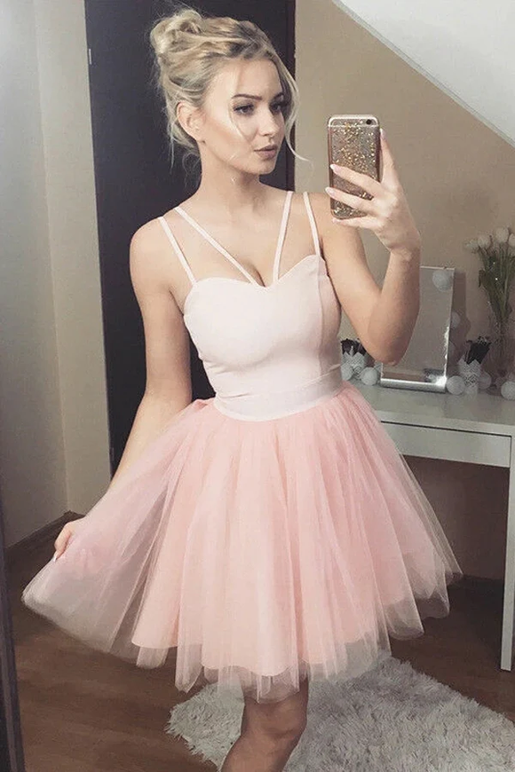 Kateprom Cute Sweetheart Tulle Short Prom Dress Pink Homecoming Dress KPH0624
