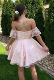 Kateprom Off The Shoulder Short Pink Lace Prom Dresses Homecoming Dresses KPH0633