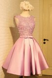 Kateprom Homecoming Dress Appliques Bowknot Satin Short Prom Dress Party Dress KPH0635