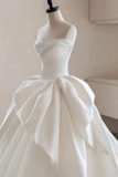 Kateprom Modest Ball Gown Strapless Simple Satin Wedding Dress Tulle Bridal Dress KPW0722