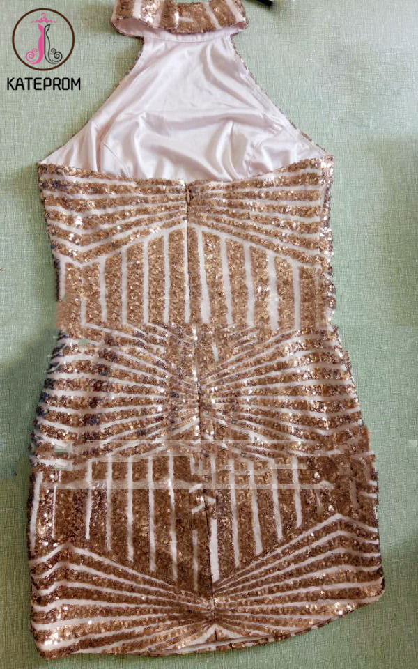 slim fit dress slacks Rose Gold Sequins A-line Short Homecoming Dress – Dressesforparty main image 1