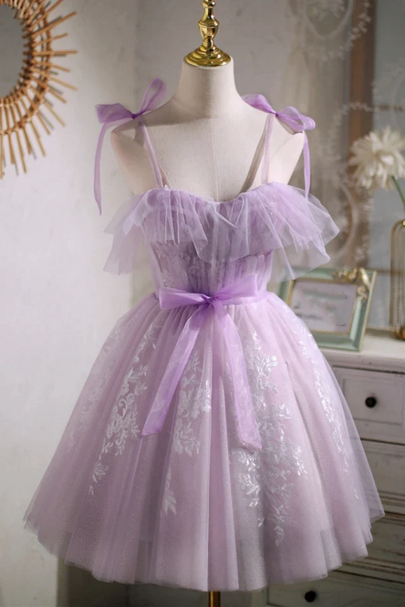 Kateprom Sweet Purple A line Short Prom Dress Homecoming Dress with Ribbon KPH0643