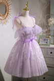 Kateprom Sweet Purple A line Short Prom Dress Homecoming Dress with Ribbon KPH0643