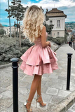 Kateprom Blush Pink A line One Shoulder Homecoming Dresses, Short Prom Dresses KPH0645