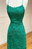 Kateprom Green Lace Mermaid Backless Spaghetti Straps Prom Dresses, Evening Gown KPP1634