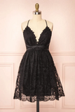 Kateprom Black Lace Straps A-line Short Party Dress Lace Homecoming Dresses KPH0649