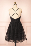 Kateprom Black Lace Straps A-line Short Party Dress Lace Homecoming Dresses KPH0649