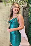 Kateprom Emerald Green Sequins Sheath Cowl Neck Tight Short Homecoming Dresses KPH0655