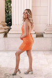Kateprom Orange Sparkly Tight Homecoming Dress, Bodycon Backless Short Prom Dress KPH0660