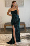 Kateprom Sparkly Sheath Fuchsia Sequins Prom Dresses With Side Slit, Evening Dresses KPP1636