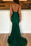 Kateprom Emerald Green V Neck Mermaid Prom Dresses with Sweep Train, Mermaid Formal Graduation Evening Dresses KPP1639