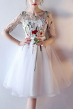 Kateprom New Arrival Scoop Short Prom Dress With Floral Short Sleeve Homecoming Dress Prom Dresses KPH0666
