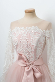 Kateprom A line Cute Pink Short Prom Dress Long Sleeve Scoop Lace Homecoming Dresses KPH0667