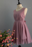 Kateprom Backless Dusty Rose Homecoming Dresses Chiffon Short Bridesmaid Dress KPH0668