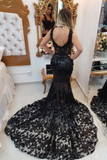 Kateprom Black v neck lace mermaid long prom dress, black evening dresses KPP1648