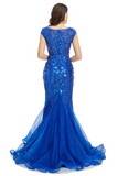Kateprom Blue Scoop Sequins Long Prom Formal Dress KPP1649