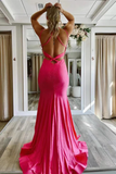 Gorgeous Hot Pink Satin Mermaid Long Prom Dress With Tiered, Formal Dress KPP1655