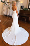 Strapless Chapel Train Mermaid Long Satin Wedding Dresses KPW0730