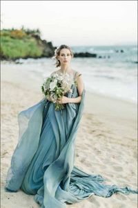Flowy Chiffon A line Rustic Beach Wedding Dresses With Train, Bridal Gown KPW0731