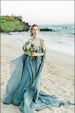 Flowy Chiffon A line Rustic Beach Wedding Dresses With Train, Bridal Gown KPW0731