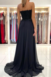 Strapless Sweetheart Neck Prom Gown with High Slit Black Prom Dress KPP1664
