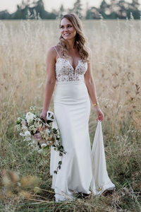 Bohemian Spaghetti Straps Mermaid Lace Wedding Dress, Long Bridal Gown KPW0734