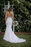Bohemian Spaghetti Straps Mermaid Lace Wedding Dress, Long Bridal Gown KPW0734