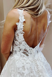 V Neck A Line Ball Gown Wedding Dress Appliqued Lace Wedding Gown KPW0735