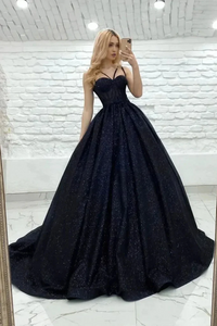 Sparkly A Line Black Long Prom Dresses, Formal Evening Dresses, Black Gowns KPP1667