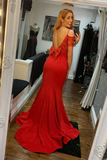 Off Shoulder Open Back Mermaid Red Long Prom Dress, Red Lace Formal Dress KPP1668