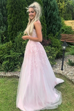 Strapless Beaded Pink Lace Long Prom Dress, Pink Lace Formal Dress KPP1672