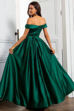 Off Shoulder Green Satin Long Prom Dress, Formal Graduation Evening Dress KPP1673
