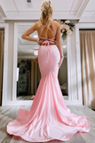 V Neck Backless Mermaid Pink Long Prom Dress, Mermaid Pink Formal Dress KPP1675