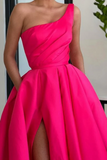 One Shoulder Pink Satin Prom Dresses, Formal Evening Dresses KPP1677
