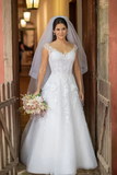 Illustion Scoop Neck White Floral Lace Wedding Dress Floor Length KPW0739