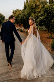 Romantic A Line Open Back Spaghetti Straps Wedding Dresses Bridal Gown KPW0740