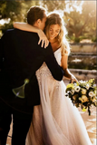 Romantic A Line Open Back Spaghetti Straps Wedding Dresses Bridal Gown KPW0740