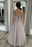 Tulle A Line Floor Length Prom Dresses With Lace Appliques, Evening Gown KPP1683