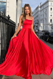 A Line Satin Scoop Neck Long Prom Dress Straps Formal Dress KPP1687