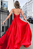 A Line Satin Scoop Neck Long Prom Dress Straps Formal Dress KPP1687