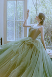 Green Tulle High Low Long Prom Dresses KPP1700