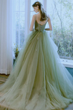 Green Tulle High Low Long Prom Dresses KPP1700