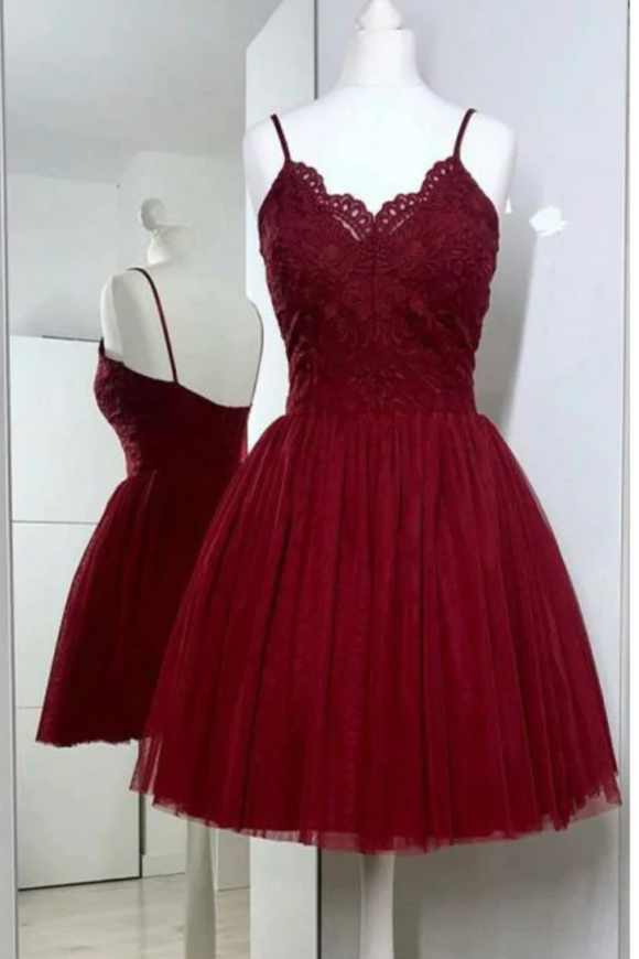 Cheap Lace Burgundy Short Homecoming Dresses, Cheap Online Short Prom Dress KPH0671