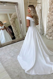 Off Shoulder White Satin Long Prom Dress, Off the Shoulder Formal Dress, White Evening Dress KPP1708